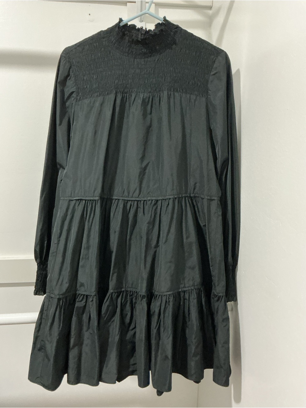 Veronica Beard Vigore Smocked High Neck Tiered Mini Dress